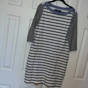 Tommy Hilfiger Blue  White Striped Crew Neck Casual Dress Size Large